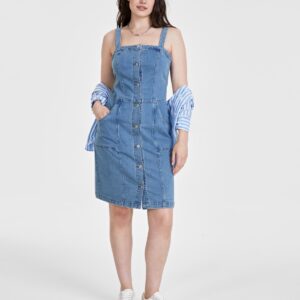 On 34th Women's Denim Pinafore Dress, Created for Macy's - Pop Wash