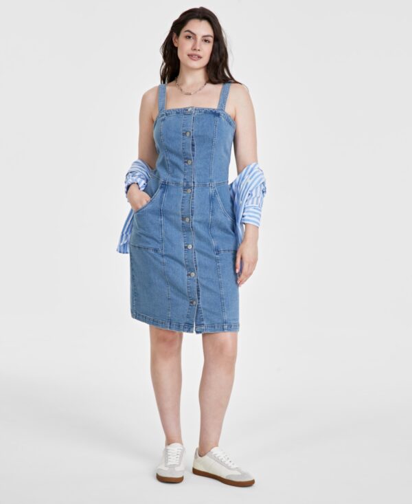 On 34th Women's Denim Pinafore Dress, Created for Macy's - Pop Wash