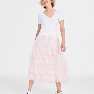 On 34th Women's Tulle Ruffle Midi Skirt, Created for Macy's - Pink Dogwood