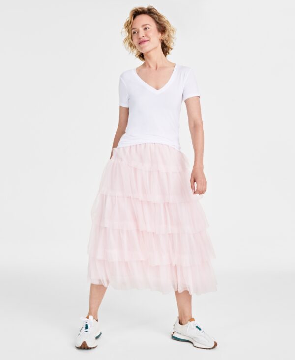 On 34th Women's Tulle Ruffle Midi Skirt, Created for Macy's - Pink Dogwood