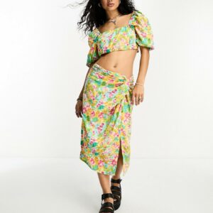 Only knot front sarong midi skirt in multi floral - part of a set