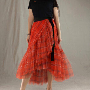 Orange Plaid Wrap Tulle Skirt Outfit Women Custom Plus Size Mermaid Tulle Skirt