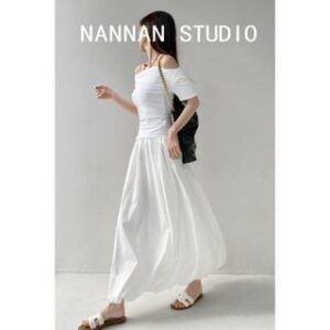 Outdoor Elastic-Waist Maxi Bubble Skirt White - M