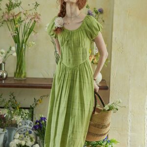 PM_Green Tea Balloon Sleeve Dress - Green