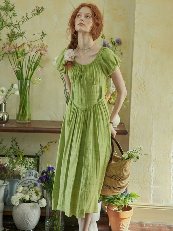 PM_Green Tea Balloon Sleeve Dress - Green