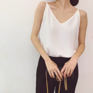 White Sleeveless Strap Tank Top Camisole V Neck Chiffon Tanks Solid Loose Shirt