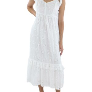 Petites Womens Eyelet Tea-Length Fit & Flare Dress