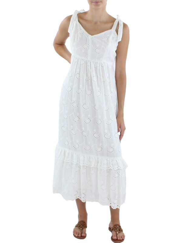 Petites Womens Eyelet Tea-Length Fit & Flare Dress