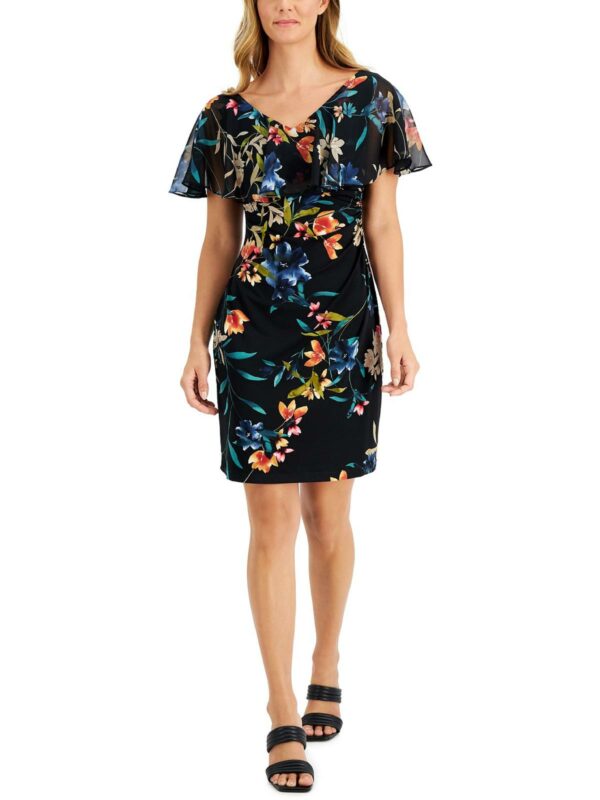 Petites Womens Floral Mini Cocktail and Party Dress