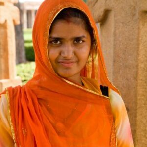 Photographic Print: Woman in Sari Dress at Qutub Minar Complex, New Delhi, India by Bill Bachmann: 24x18in