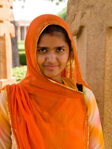 Photographic Print: Woman in Sari Dress at Qutub Minar Complex, New Delhi, India by Bill Bachmann: 24x18in