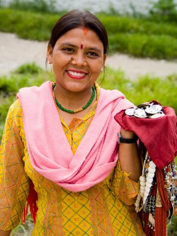 Photographic Print: Woman with Sari Dress Selling Items at Laxmi Narayan Temple, New Delhi, India by Bill Bachmann: 24x18in