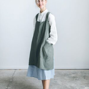 Pinafore Apron/ Japanese Workshop Pinafore/ Linen Cross Back Dress Smock Apron