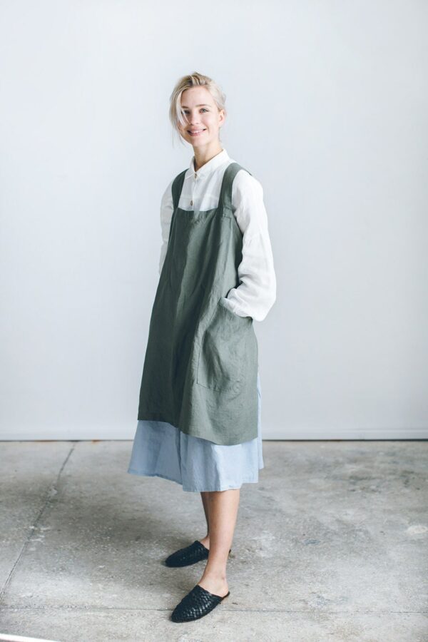 Pinafore Apron/ Japanese Workshop Pinafore/ Linen Cross Back Dress Smock Apron