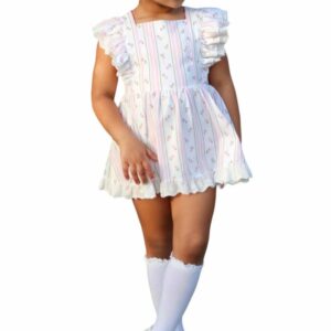 Pinafore Bubble Dress In Rosebud With Bloomer