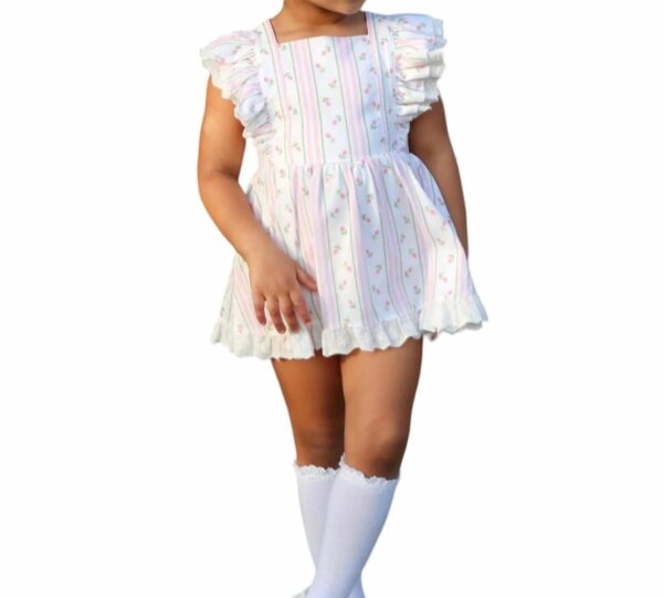 Pinafore Bubble Dress In Rosebud With Bloomer