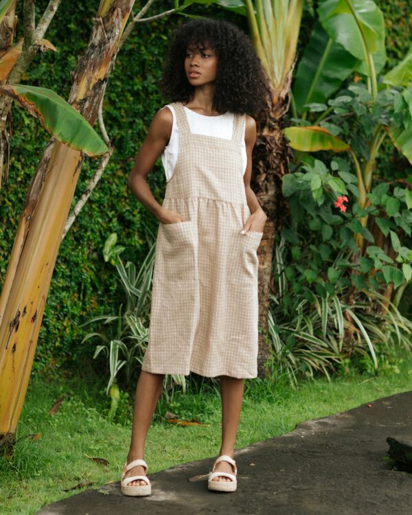 Pinafore linen dress ROATAN in Brown windowpane