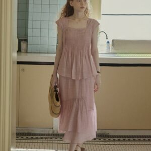 Pink Linen Irregular Fishtail Skirt