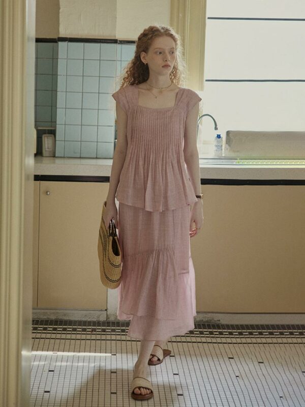 Pink Linen Irregular Fishtail Skirt