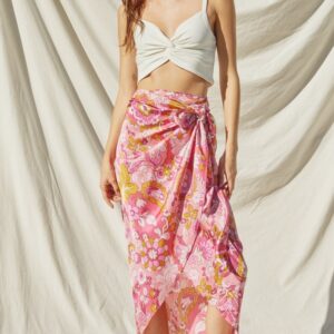 Pink Printed Sarong Wrap Skirt