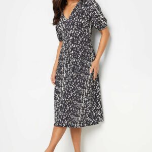 Pixiegirl Black Abstract Spot Print Midi Tea Dress 8 Pixiegirl | Petite Women's Midi Dresses