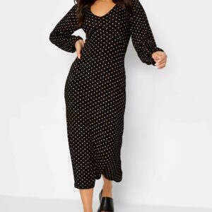 Pixiegirl Black & Brown Polka Dot Print Tea Dress 16 Pixiegirl | Petite Women's Midi Dresses