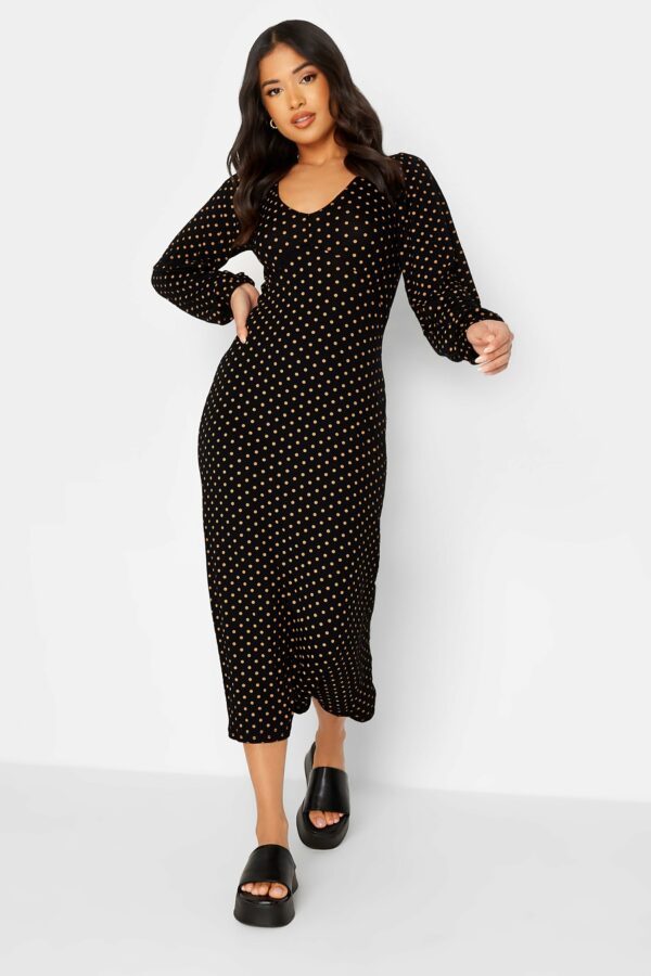 Pixiegirl Black & Brown Polka Dot Print Tea Dress 16 Pixiegirl | Petite Women's Midi Dresses