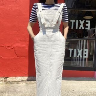 Plain Denim Midi Pinafore Dress