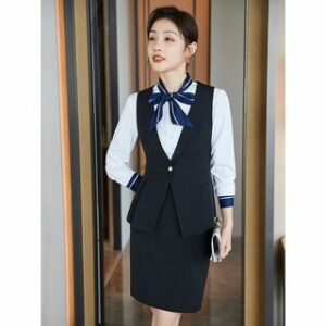 Plain Peplum Single-Button Vest / High Rise Mini Pencil Skirt / Tie-Neck Contrast Trim Shirt