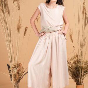 Pleated Culottes Wide Leg Pants Light Cotton Woman Trousers Parachute Bohemian