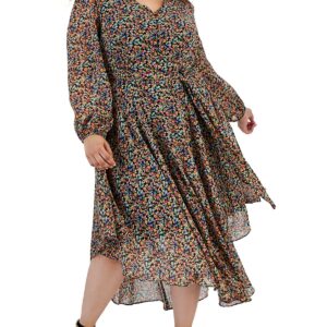 Plus Womens Floral Print Tea Length Midi Dress