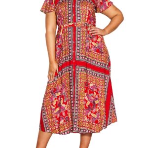 Plus Womens Printed Tea Length Shift Dress