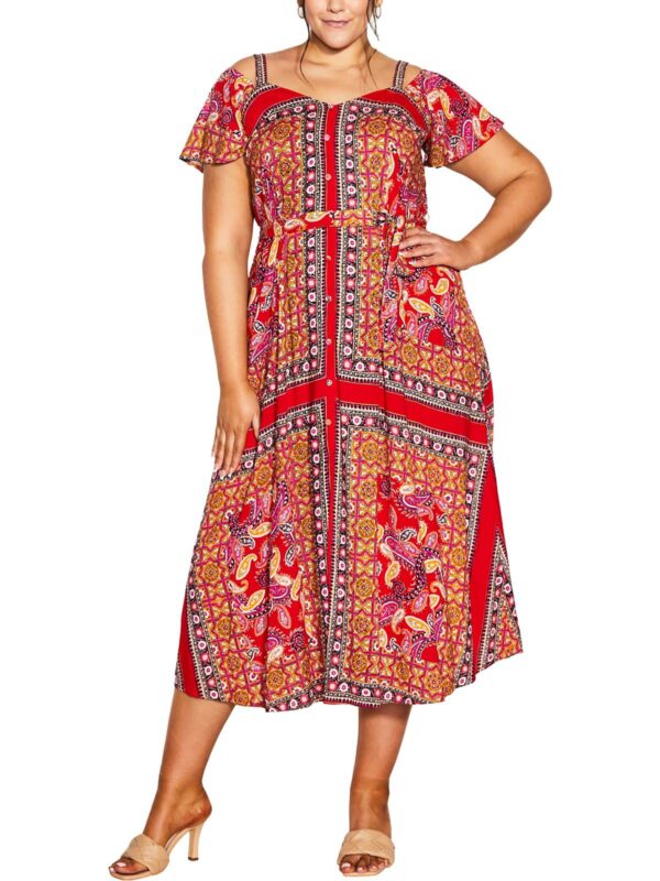 Plus Womens Printed Tea Length Shift Dress