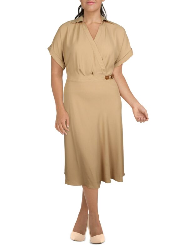 Plus Womens Surplice Tea Midi Dress