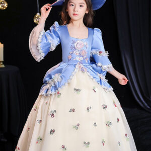 Polyester Fiber Tea Party 3/4 Length Sleeves Polyester Jumpsuit Gothic Aqua Kids' Lolita Dresses