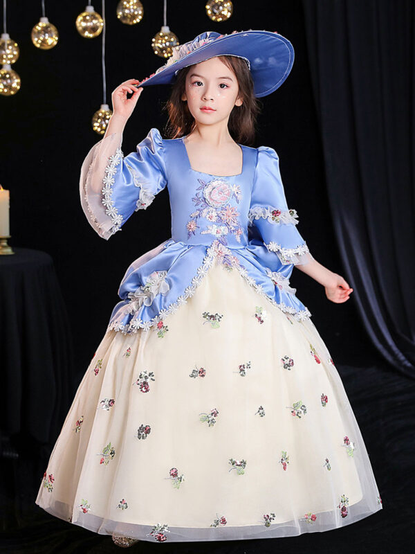 Polyester Fiber Tea Party 3/4 Length Sleeves Polyester Jumpsuit Gothic Aqua Kids' Lolita Dresses