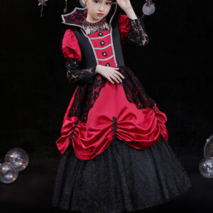 Polyester Fiber Tea Party 3/4 Length Sleeves Polyester Jumpsuit Gothic Red Kids' Lolita Dresses