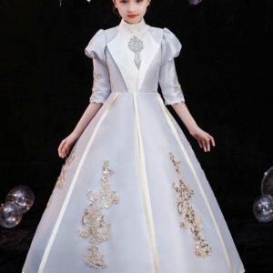 Polyester Fiber Tea Party 3/4 Length Sleeves Polyester Jumpsuit Gothic Silver Kids' Lolita Dresses