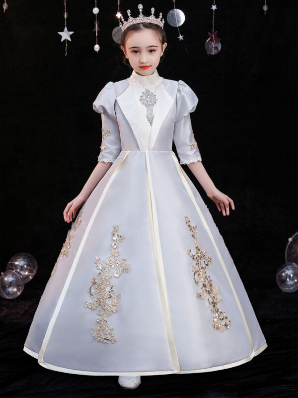 Polyester Fiber Tea Party 3/4 Length Sleeves Polyester Jumpsuit Gothic Silver Kids' Lolita Dresses