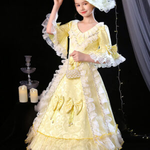 Polyester Fiber Tea Party Bows 3/4 Length Sleeves Polyester Jumpsuit ROCOCO Style Blond Kids' Lolita Dresses