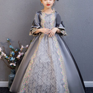 Polyester Fiber Tea Party Draped 3/4 Length Sleeves Polyester Summer Dress Floral Print Grey Kids' Lolita Dresses