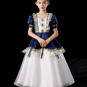 Polyester Fiber Tea Party Lace 3/4 Length Sleeves Polyester Dress Gothic Blue Kids' Lolita Dresses