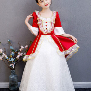 Polyester Fiber Tea Party Lace 3/4 Length Sleeves Polyester Jumpsuit ROCOCO Style Red Kids' Lolita Dresses