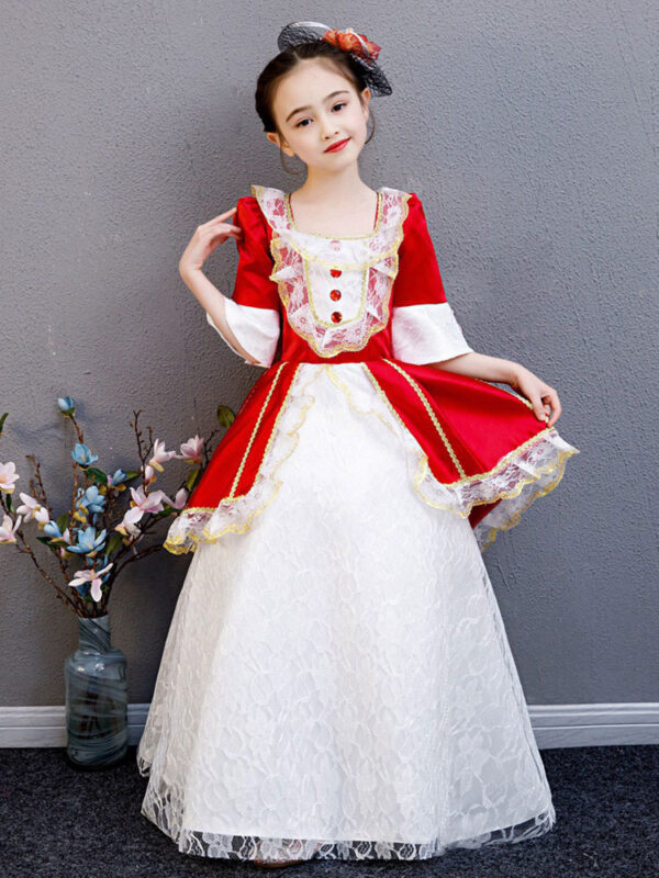 Polyester Fiber Tea Party Lace 3/4 Length Sleeves Polyester Jumpsuit ROCOCO Style Red Kids' Lolita Dresses