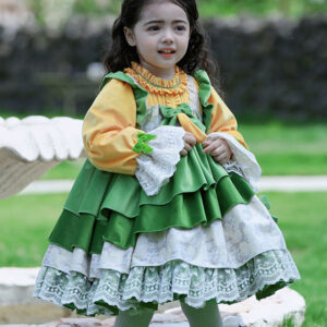 Polyester Tea Party Bows Long Sleeves Cotton Fall Dress ROCOCO Style Green Kids' Lolita Dresses