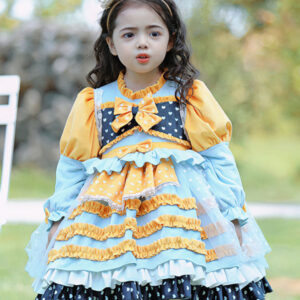 Polyester Tea Party Bows Long Sleeves Polyester Spring Dress Hearts Pattern Sweet Yellow Kids' Lolita Dresses