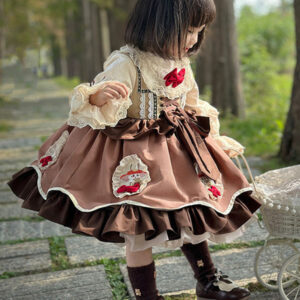 Polyester Tea Party Bows Long Sleeves Polyester Spring Dress Sweet Coffee Brown Kids' Lolita Dresses