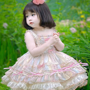 Polyester Tea Party Bows Sleeveless Polyester Spring Dress Sweet Pink Kids' Lolita Dresses