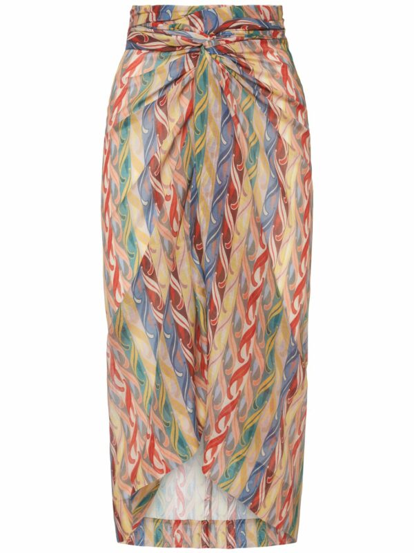 Printed Cotton & Silk Midi Sarong Skirt