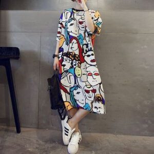 Printed Elbow-Sleeve T-Shirt Dress